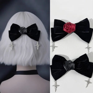 Gothic Dunkel Samt Schleife Haarspange Für Damen Mode Handgefertigt Gothic Stil Rose Kreuz Anhänger Haarschmuck