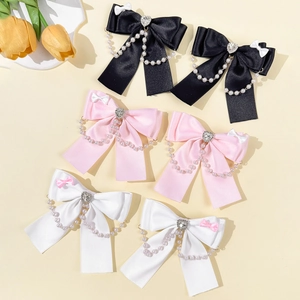 Fermaglio per Capelli in Raso Dolce Con Fiocco Strass a Cuore e Catena di Künstliche Perle Artificiali Gioielli per Donna