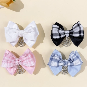 Pince à Cheveux Nœud en Satin Balletcore Avec Pendentif Étoile Tissu à Carreaux Pince à Bec Lolita Accessoire Cheveux Femme