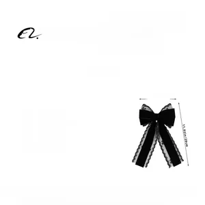 Detail view of the lace velvet bow clip with dimensions 15.5cm width and 28cm length