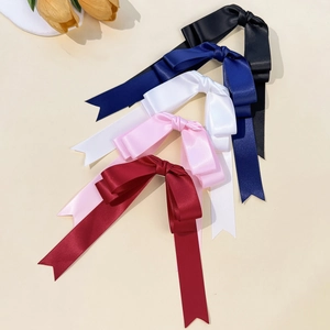 5-piece set of satin bow hair clips in black, navy, white, pink and burgundy colors