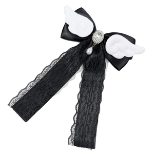 Barrette à cheveux nœud en dentelle gothique ailes d'ange et pendentif perle pour femme