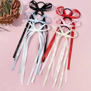 Orecchini Elastici per Capelli in Stile Coreano Dolce con Fiocco in Nastro di Raso e Nastri Lunghi per Coda di Cavallo Donna