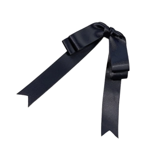 Elegant navy blue satin ribbon bow hair clip with long streamers for women