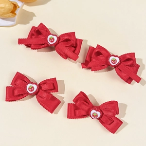 Barrettes Cheveux Nœud Rouge Noël Nouvel An Motif Fraise Cœur Barrettes Bec de Canard Ruban Accessoires Cheveux Filles Douces