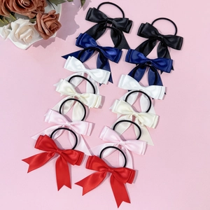 Ensemble d'élastiques à cheveux en satin avec nœuds noirs blancs roses et rouges