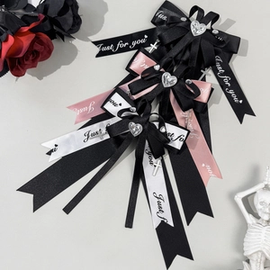 Gothic JK lolita hair bows with metal heart cross pendants in black pink and white colors