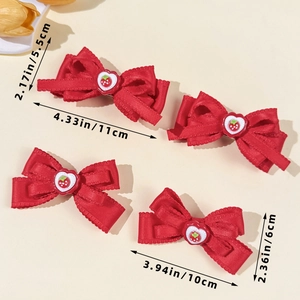 Set de barrettes de Noël en soie rouge avec motifs fraises et cœurs pour femmes