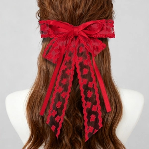 Elegant Lace Bow Streamer Hair Clip For Women French Vintage Style Satin Ribbon Floral Hair Accessory Wedding Party Gift