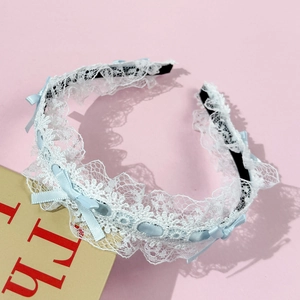 Serre-tête Doux en Dentelle avec Nœud Style Lolita Ruban Satin Bandeau Cheveux Floral pour Femme Fille Fête