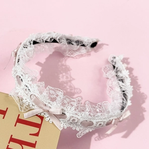Serre-tête Lolita en dentelle à nœuds roses, design élégant à volants pour un style doux