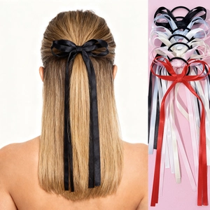 Eleganti fiocchi per capelli in lungo nastro di raso nero, blu, bianco, rosa e rosso