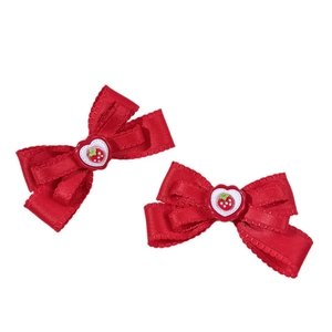 Paire de nœuds à cheveux rouges avec fraises et ruban gros-grain pour filles