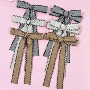 Vintage Fabric Bowknot Hair Clip With Long Ribbon Elegant Handmade Large Bow Duckbill Clip For Women Hair Accessories