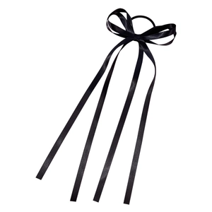 Elegante elastico per capelli in nastro di raso nero con fiocco e nastri lunghi