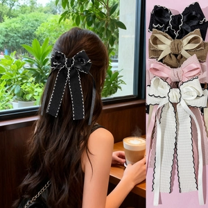 Elegant Bow Ribbon Hair Clip For Women French Vintage Style Scalloped Edge Webbing Satin Hair Accessory Head Duckbill Clip