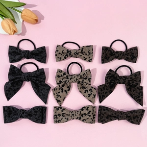 Elegant Leopard Print Bow Hair Clip Scrunchie Set Fabric Ribbon Bowknot Hair Tie For Women Girls Fashion Hair Accessories