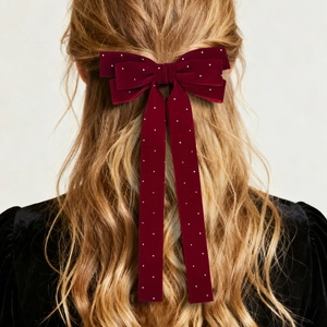 French Velvet Bow Hair Clip Long Streamer Rhinestone Artificial Pearl Duckbill Clip Elegant Retro Hair Accessory For Women