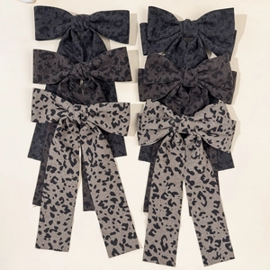 Vintage Leopard Print Large Bow Hair Clip With Long Streamers Fabric Bowknot Hair Grips For Women Elegant Hair Accessories