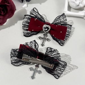 Barrettes à cheveux gothiques en dentelle velours avec cœur et pendentif croix