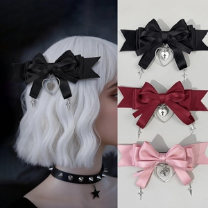 Gothic Lolita Satijnen Lint Strik Haarclip Hart Ster Kruis Hanger Y2K Punk Stijl Dark Aesthetic Haaraccessoire Voor Dames