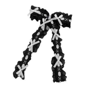 Barrettes à cheveux en dentelle noire style Lolita avec nœuds en satin blanc pour accessoires