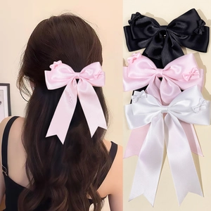 Fermaglio per Capelli Dolce a Fiocco in Raso Con Nastri Lunghi Stile Lolita Clip Posteriore per Coda di Cavallo Donna