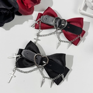 Fermaglio per Capelli a Fiocco in Satin Gotico Con Fibbia a Cuore Catena in Metallo Pendente Croce Punk Gioielli Capelli Donna