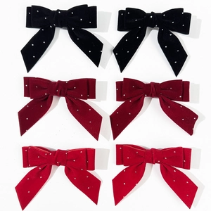 Autumn Winter Velvet Bow Hair Clips For Women Sweet Rhinestone Duckbill Clips Elegant Velvet Bowknot Side Hair Accessories