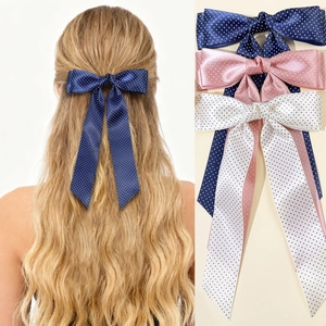 French style polka dot satin bow hair clips in navy, pink and white for women