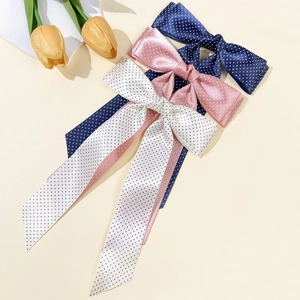 French Style Polka Dot Bow Hair Clip For Women Sweet Satin Ribbon Hair Accessory With Long Streamers Alligator Clip