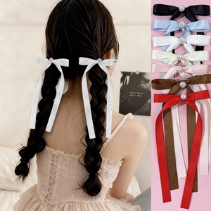 Barrettes Nœud en Satin Balletcore pour Femmes avec Künstliche Perle Long Ruban Pinces à Bec de Canard Accessoires de Coiffure
