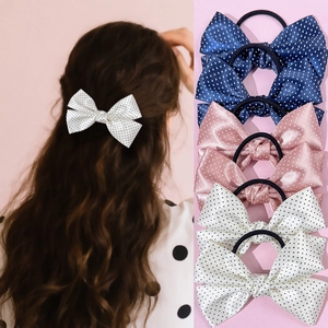 Sweet Ribbon Bow Hair Tie Polka Dot Print Elastic Hair Band For Women Girls Fashion Cute Hair Accessories Ponytail Holder