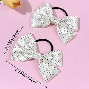 Polka dot bow hair scrunchies set in white and black satin fabric for women