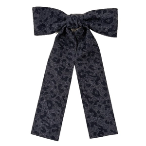 Retro leopard print bow hair clip in dark gray fabric for elegant styling