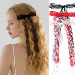 Élégante Barrette à Cheveux Nœud en Dentelle Long Ruban Broderie Florale Pince à Bec de Canard pour Filles Femmes
