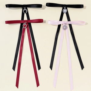 Elegant bow tie accessory with heart pendant and long tassel for women sweater and shirts