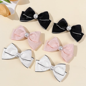 Vintage Elegant Bowknot Hair Clips With Faux Artificial Pearl Fabric Ribbon Hairpins Duckbill Clips For Women Sweet Hair Accessories