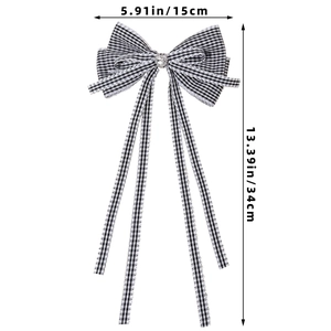 Dimensions détaillées du nœud à cheveux vichy avec strass en cœur et longs rubans