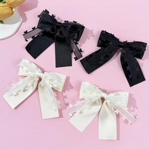 Pince à Cheveux Nœud Style Coréen Ins pour Femmes Satin Organza Ruban Superposé Bordure Dentelle Cœur Pince Bec de Canard