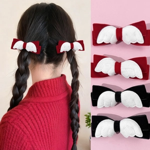 Handgefertigte Samt Schleife Haarspangen Mit Plüsch Engelsflügel Lolita Süße Bowknot Haarnadeln Für Damen Mädchen Kopfschmuck
