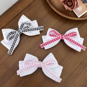 Pince à Cheveux Nœud Gingham Doux Ruban Plaid Fait à la Main Bec de Canard Épingle à Cheveux Style Coréen Pour Femmes Accessoires