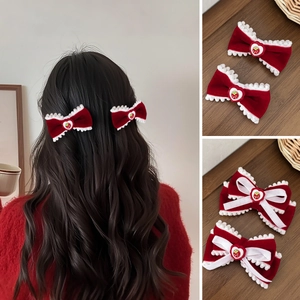 Christmas Red Velvet Bow Hair Clips For Women Girls Sweet Strawberry Heart Alligator Clips Holiday Hair Accessories