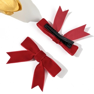 Elegante rote Samtschleifen-Haarspangen mit Entenschnabelclip aus Metall für Damen