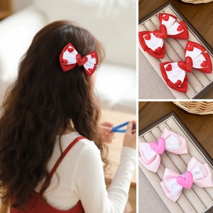 Sweet Heart Satin Ribbon Bow Hair Clip Set Handmade Double Layer Princess Alligator Clip For Women Girls Hair Accessories