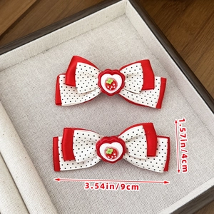 Rote Erdbeere Herz Polka Dot Schleife Haarspangen für Frauen in Box, 9 cm Größe