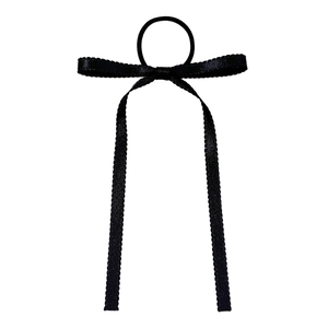 Élastique à cheveux élégant avec nœud en satin noir et bords ondulés pour queue de cheval