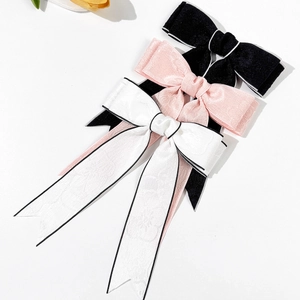 Barrettes noeuds élégantes en satin noir rose et blanc avec texture jacquard raffinée