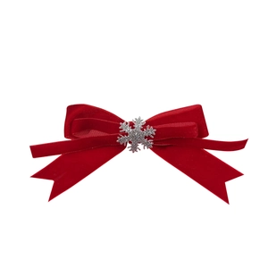 Elegant red velvet Christmas hair clip with a sparkling silver glitter snowflake center