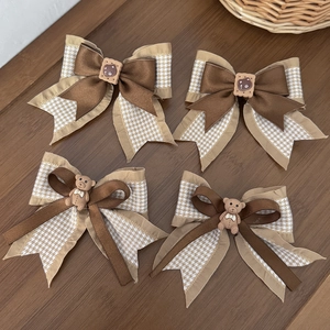 Barrette à Cheveux Nœud Ours Biscuit Vintage Pour Femmes Ruban Doux Pied-de-poule Clip Bec de Canard Accessoires Cheveux